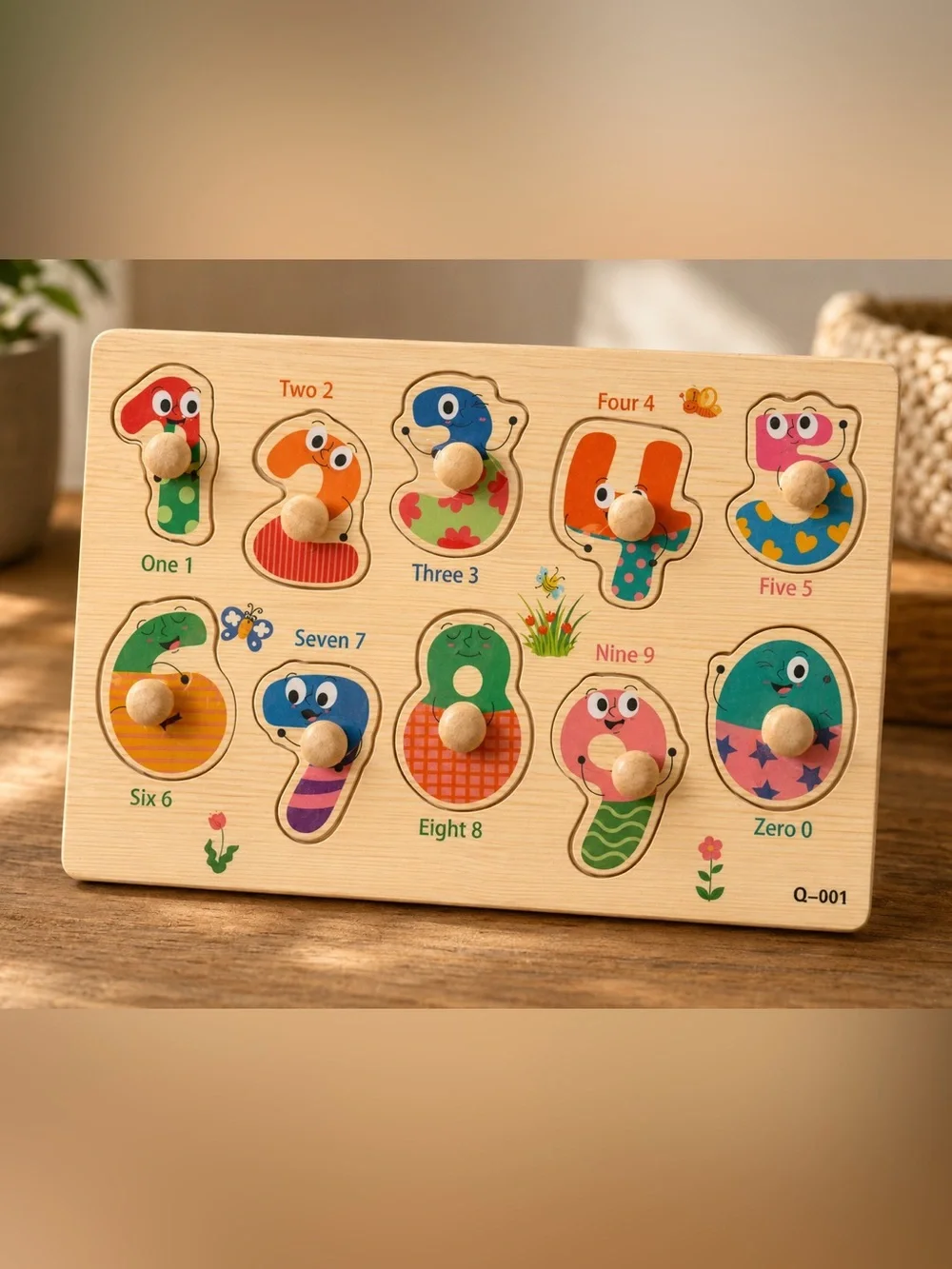 Wooden Number Puzzle Board - Colorful Number Characters